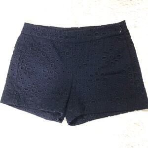J Crew Eyelet Pinwheel Embroidered Lace Lined Navy Blue Shorts Women's 00/ XS